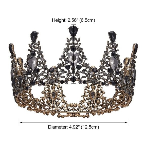 BLACK and Silver Crystal Rhinestone Metal Queen Crown Tiara Hair Accessory - Picture 6 of 9